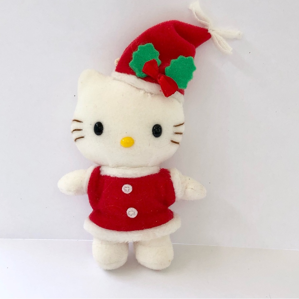 Hello Kitty Plush in Red and White Santa Hat Holiday Outfit Christmas holly